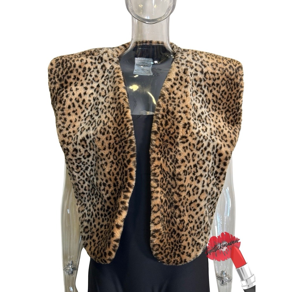 Joseph Ribkoff Vest Womens One Size Faux Fur Leopard Wide Shoulder